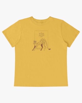 T-shirt em Meia Malha com Retilínea - Cereja Rosa - Mostarda P