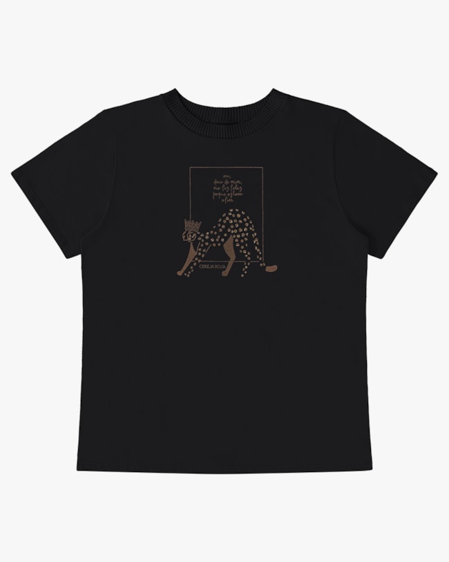 T-shirt em Meia Malha com Retilínea - Cereja Rosa - Preto P-29dc4ba8-3c71-410e-b4aa-73a996675d2d