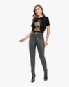 T-shirt Feminina com Estampa Metalizada em Meia Malha - Cereja Rosa - Preto-ef2db457-4a4f-4ced-8864-a3f545d446d1
