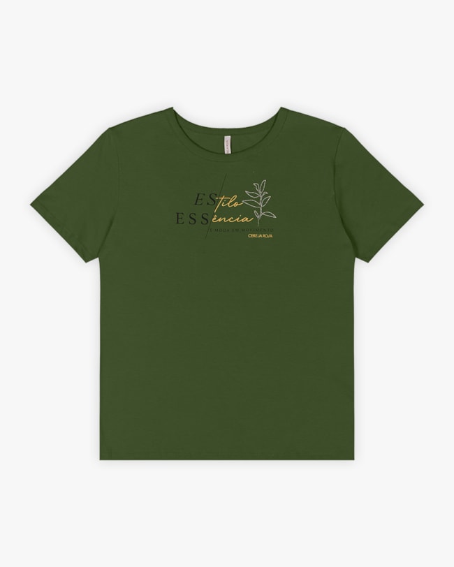 T-shirt Feminina em Meia Malha com Estampa - Cereja Rosa - Militar-54817375-33bc-4ab4-963c-ade6ddf122fb