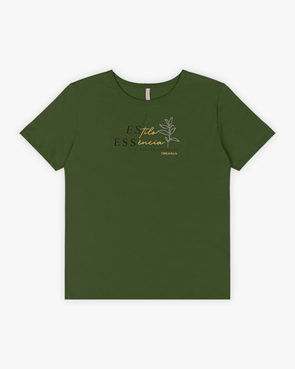 T-shirt Feminina em Meia Malha com Estampa - Cereja Rosa - Militar