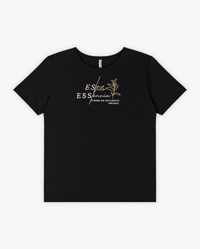 T-shirt Feminina em Peia Palha com Estampa - Cereja Rosa - Preto-b00a40b1-026f-4900-a2e6-a41a442e6502