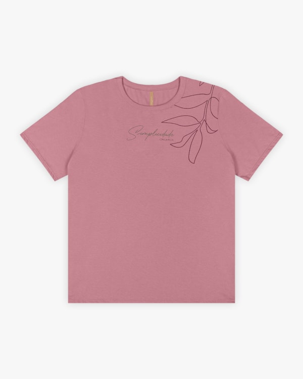 T-shirt Feminina Plus Size em Meia Malha com Estampa - Cereja Rosa - New Rose