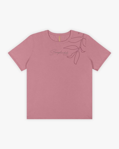 T-shirt Feminina Plus Size em Meia Malha com Estampa - Cereja Rosa - New Rose
