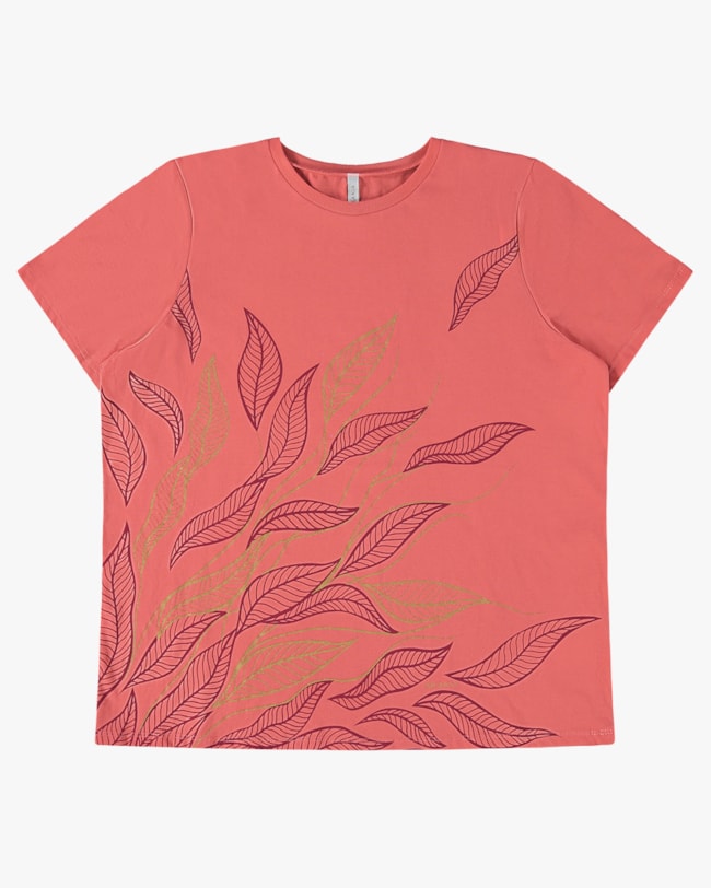 T-shirt Plus Size com Estampa Folhagens - Cereja Rosa - Lagosta P-08ed57ae-0e82-4e75-97a1-dad176868452