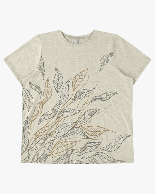 T-shirt Plus Size com Estampa Folhagens - Cereja Rosa - Mescla P-721d2f2d-e4e0-47d4-ab81-97ad4ed0e143