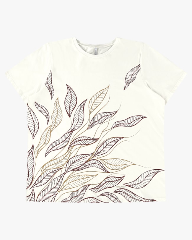 T-shirt Plus Size com Estampa Folhagens - Cereja Rosa - Natural-d982ab63-c901-415c-97a4-bcdb00b39ac1