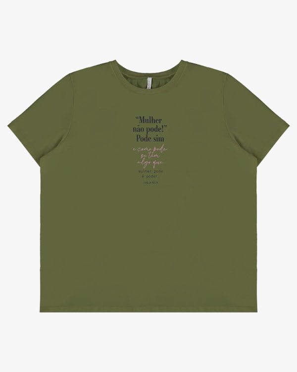 T-shirt Plus Size com Estampa Frase - Cereja Rosa - Oliveira P