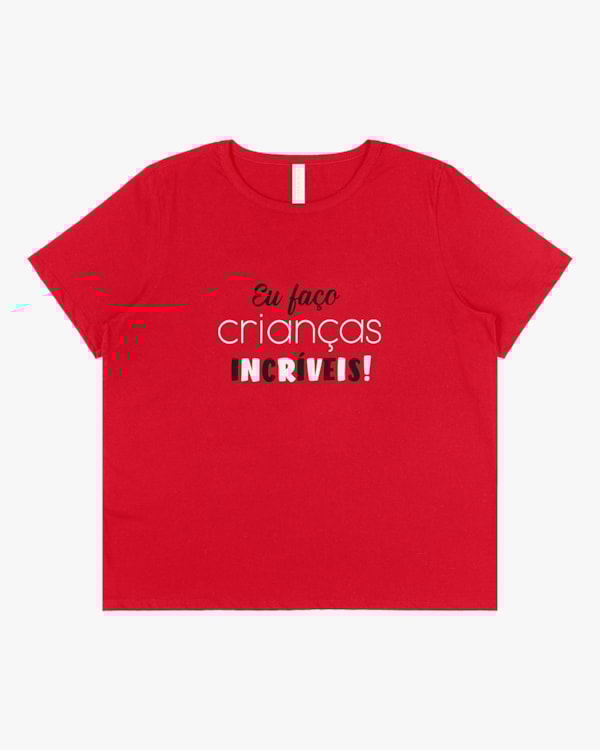 T-shirt Plus Size com Estampa Mãe e Filhos Cereja Rosa Preto