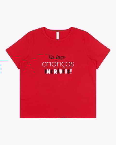 T-shirt Plus Size com Estampa Mãe e Filhos Cereja Rosa Preto