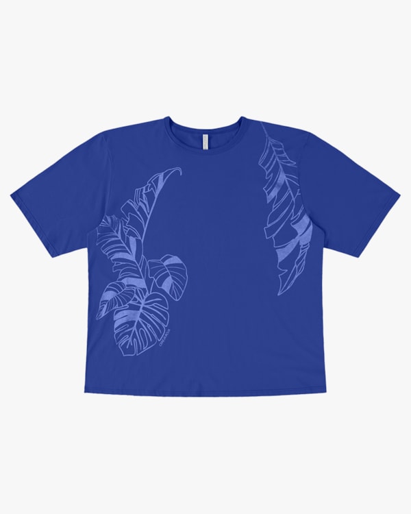 T-shirt Plus Size em Meia Malha - Cereja Rosa - Azul P