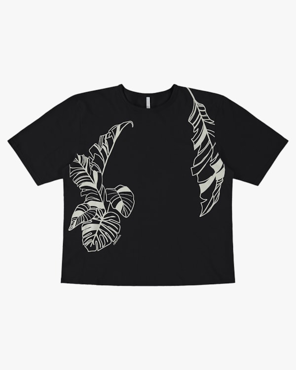 T-shirt Plus Size em Meia Malha - Cereja Rosa - Preto