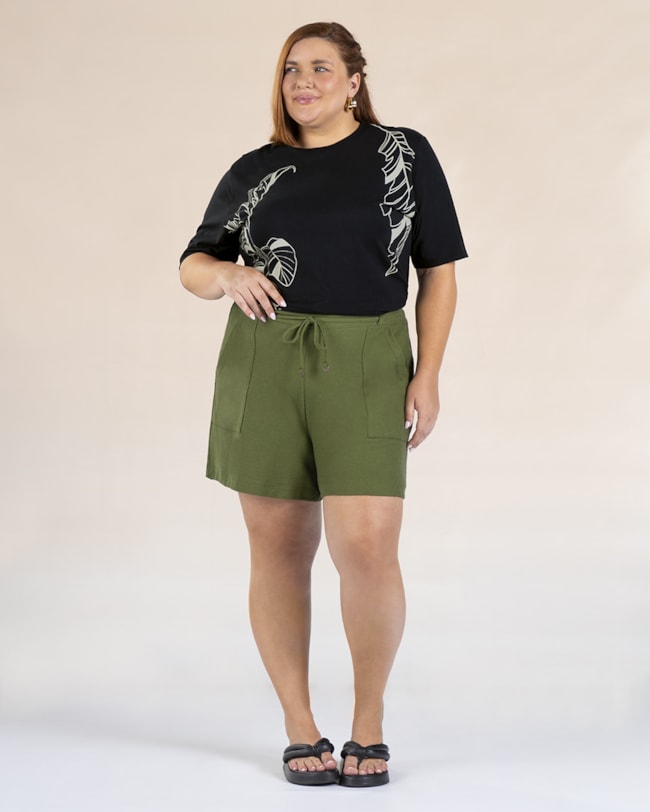 T-shirt Plus Size em Meia Malha - Cereja Rosa - Preto-0ceb6450-0b38-4925-abc0-78919b61e3b3