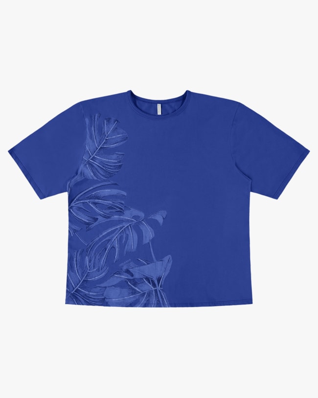 T-shirt Plus Size em Meia Malha com Estampa - Cereja Rosa P- Azul mar-ce3623e3-0a12-4fb0-a334-0dfe0747700d