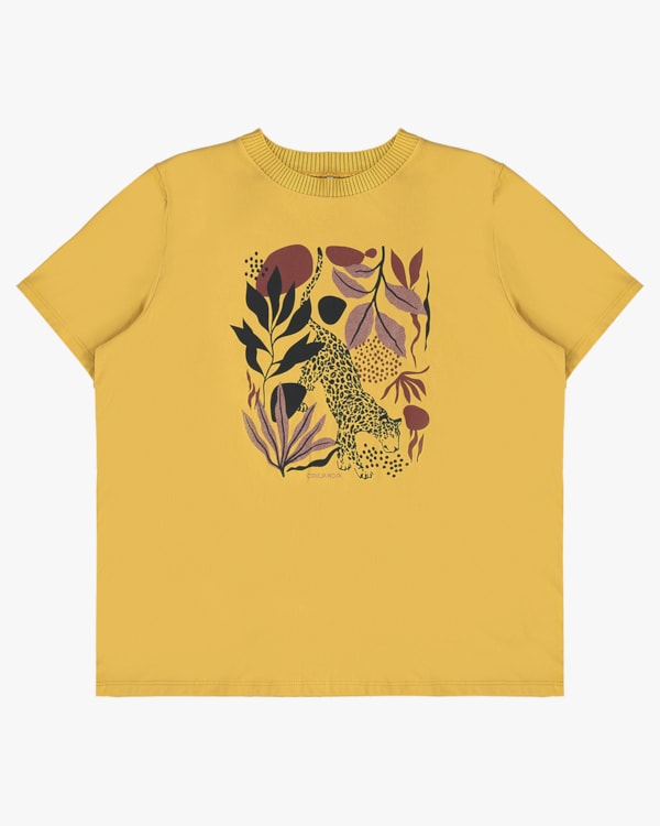 T-shirt Plus Size em Meia Malha com Retilínea - Cereja Rosa - Mostarda P