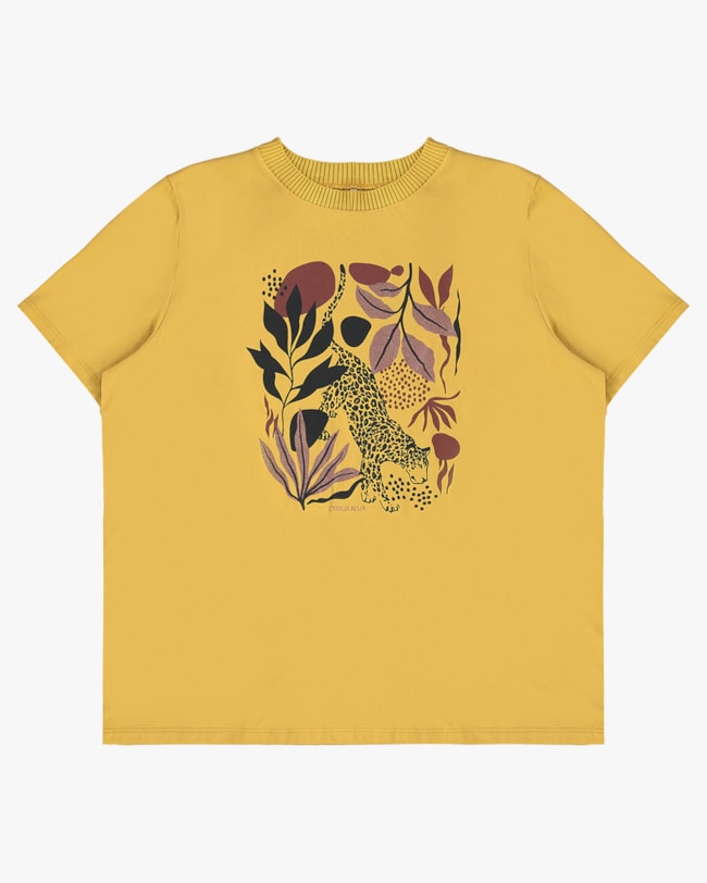 T-shirt Plus Size em Meia Malha com Retilínea - Cereja Rosa - Mostarda P-d187bbcb-0402-49ac-b7dc-729b61b9c340