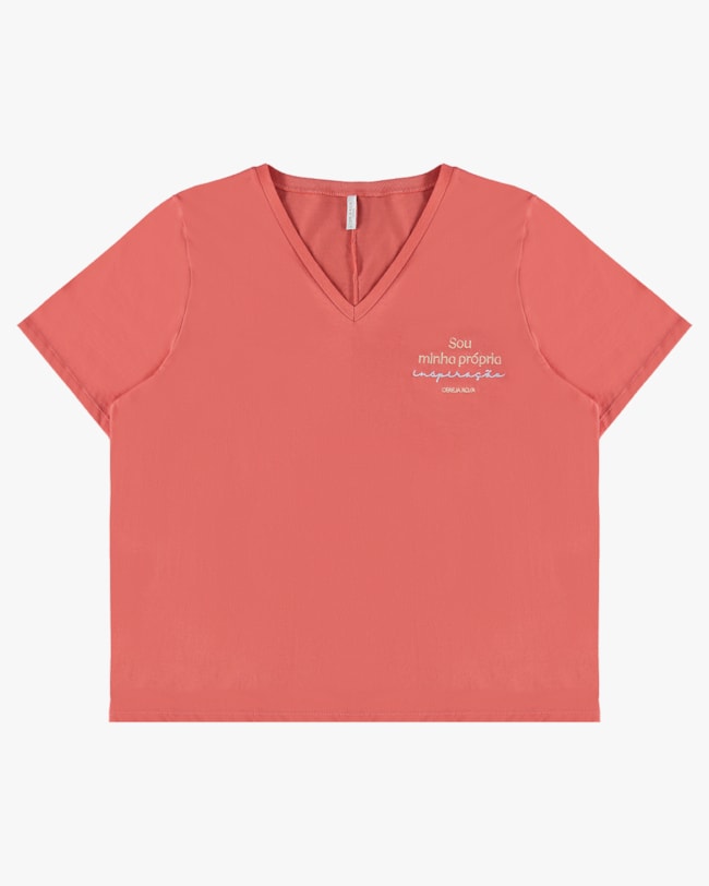 T-shirt Plus Size em Meia Malha Decote V - Cereja Rosa - Lagosta P-a9643ad7-c452-4f12-a4f1-45ce811cab3a