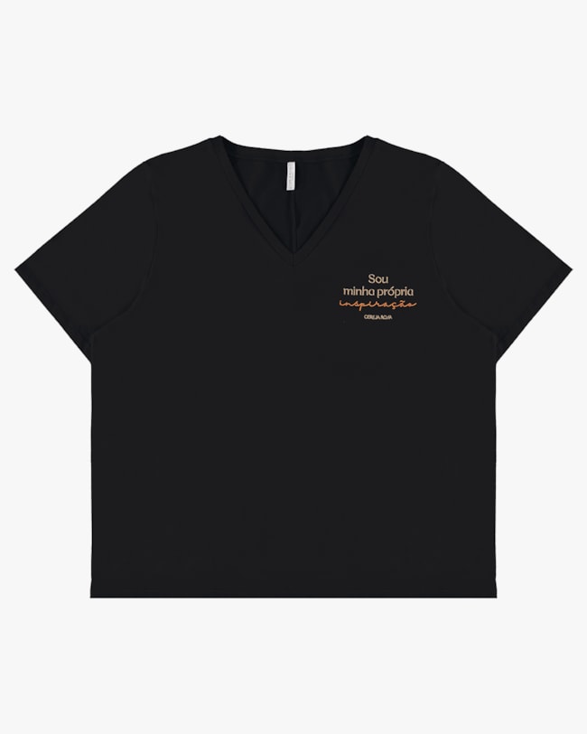 T-shirt Plus Size em Meia Malha Decote V - Cereja Rosa - Preto P-4617d870-3be9-45eb-9043-264179ea0d2e