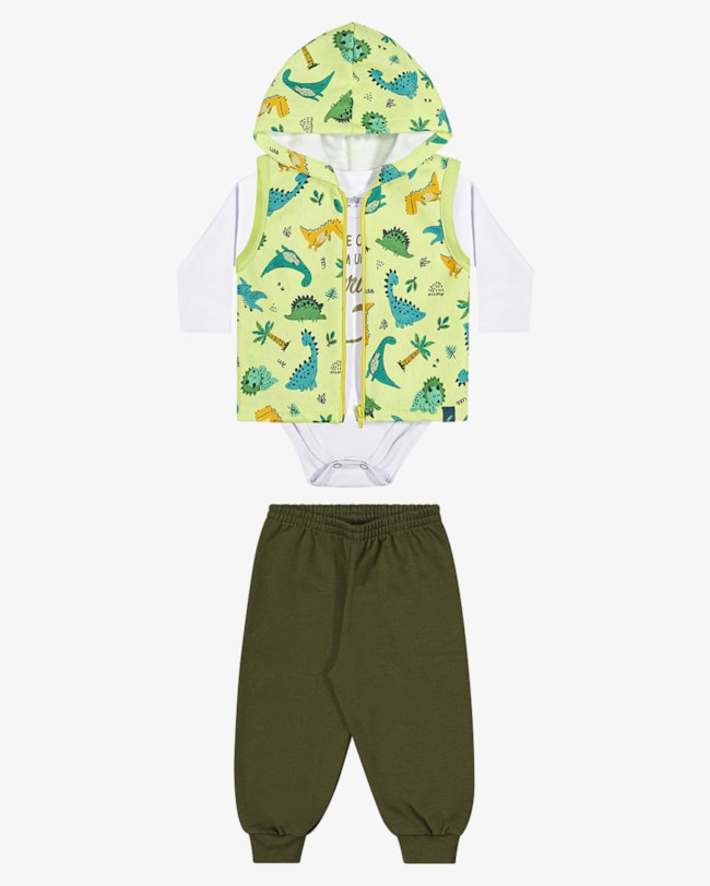 Trijunto Bebê Menino com Body, Colete e Calça ReiRex- Branco-83a43f7e-985f-4593-ae86-afa128a19f33