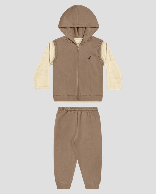 Trijunto Bebê Menino com Camiseta, Colete e Calça - ReiRex - Bege-9cdf1a2e-1bc6-4764-a513-ea3d6bf8fb5d