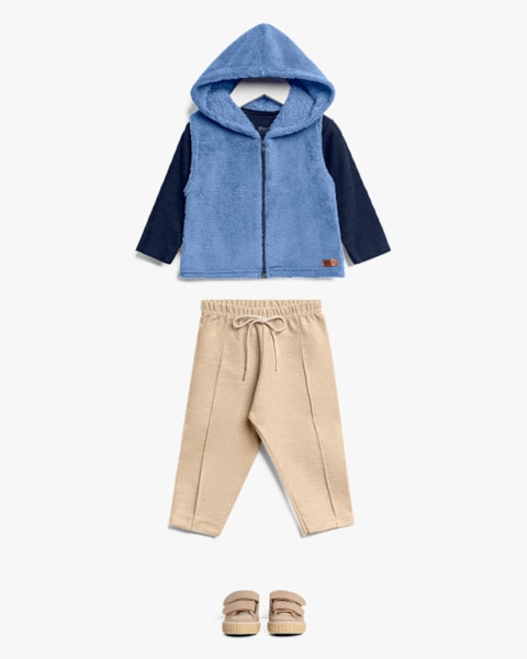 Trijunto Bebê Menino com Camiseta e Colete - ReiRex - Azul