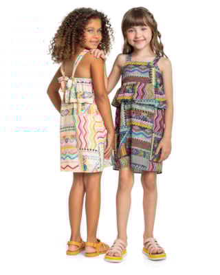 Vestido Alça Fina Estampado Menina Kely Kety