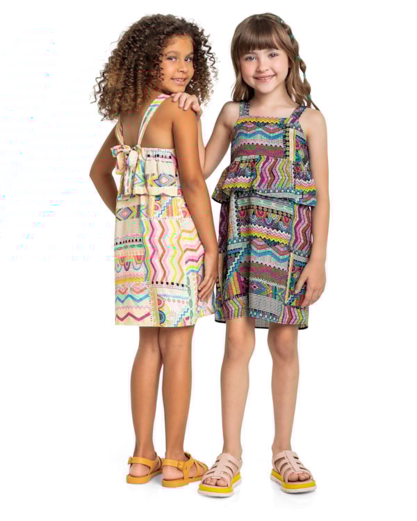 Vestido Alça Fina Estampado Menina Kely Kety