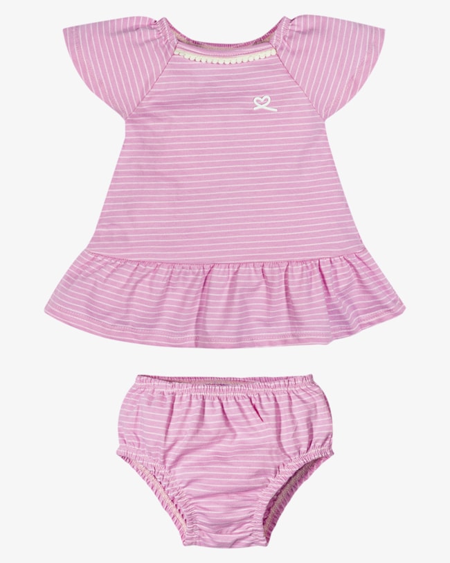 Vestido Bebê com Calcinha em Malha Listrada - Kely Kety - Rosa-0b0cb268-0d0e-4e0b-b051-dc0ecb203bbd