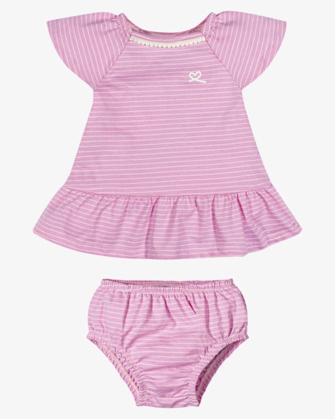 Vestido Bebê com Calcinha em Malha Listrada - Kely Kety - Rosa