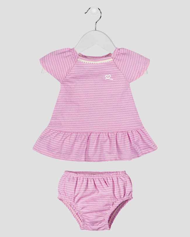 Vestido Bebê com Calcinha em Malha Listrada - Kely Kety - Rosa-aca7bbad-30ca-4cbc-b27a-a12b2420c13e