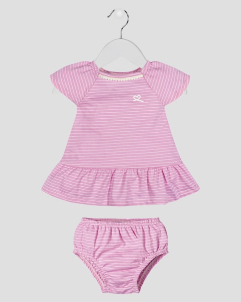 Vestido Bebê com Calcinha em Malha Listrada - Kely Kety - Rosa