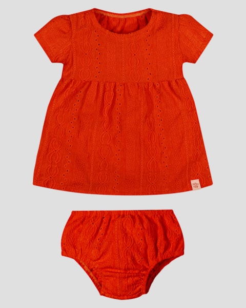 Vestido Bebê em Malha Laise com Calcinha Kely Kety Laranja