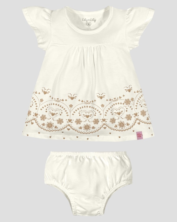 Vestido Bebê em Meia Malha com Calcinha Kely Kety Branco