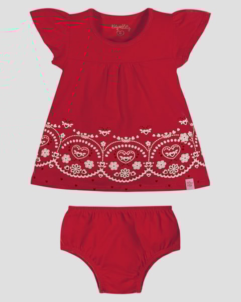 Vestido Bebê em Meia Malha com Calcinha Kely Kety Vermelho
