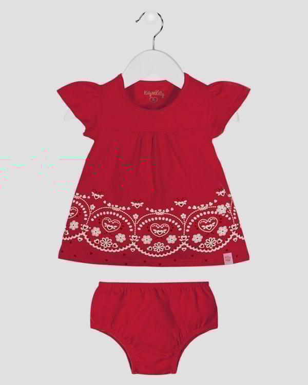 Vestido Bebê em Meia Malha com Calcinha Kely Kety Vermelho
