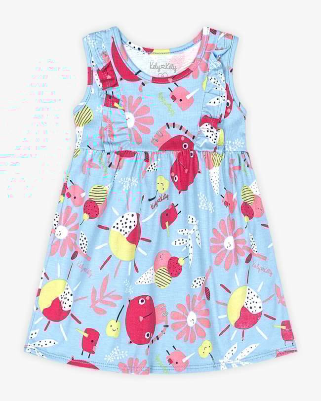 Vestido Bebê em Meia Malha Estampa Gatinhos- Kely Kety - Azul-81c91a30-9079-46c9-b50e-d653b8db26c8