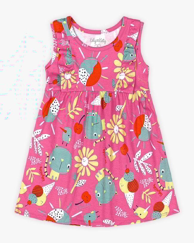 Vestido Bebê em Meia Malha Estampa Gatinhos- Kely Kety - Rosa 01-b1083e17-08dc-47d1-8b38-2dce2f4c0079