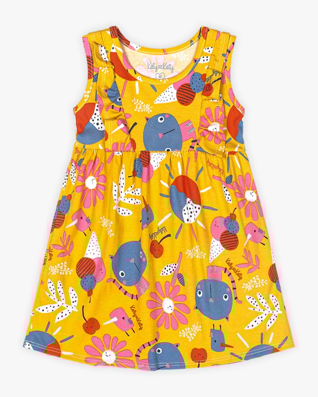 Vestido Bebê em Meia Malha Estampa Gatinhos- Kely Kety - Solar 01-bcefd366-6f89-4b23-8ccb-49d98aad27bd