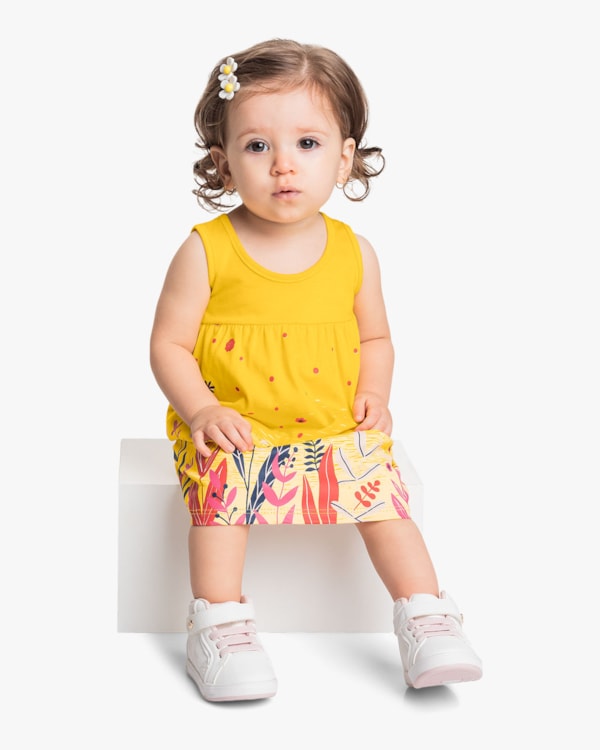 Vestido Bebê em Meia Malha Estampa Jardim - Kely Kety - Sol