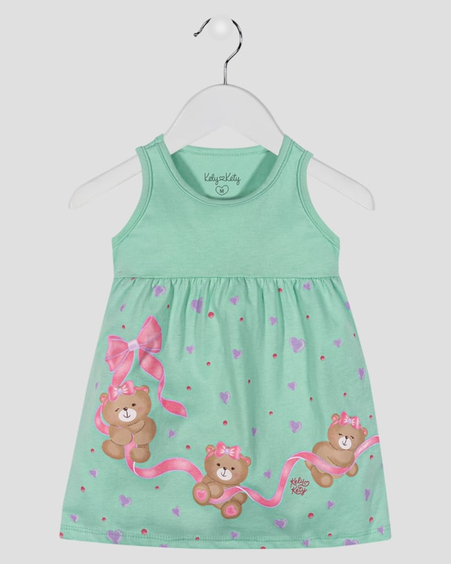 Vestido Bebê em Meia Malha Estampa Ursinhos Kely Kety Verde-7543462b-43bc-4067-acf2-da9285966c36