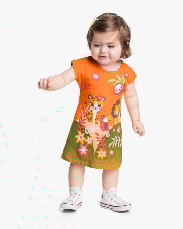 Vestido Bebê em Meia Malha Estampada - Kely Kety - Nectarine-G