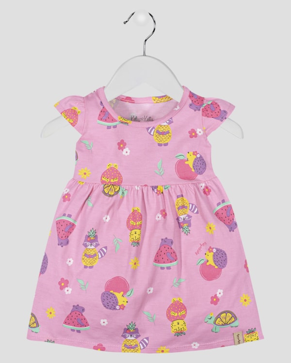 Vestido Bebê em Meia Malha Estampada - Kely Kety - Rosa