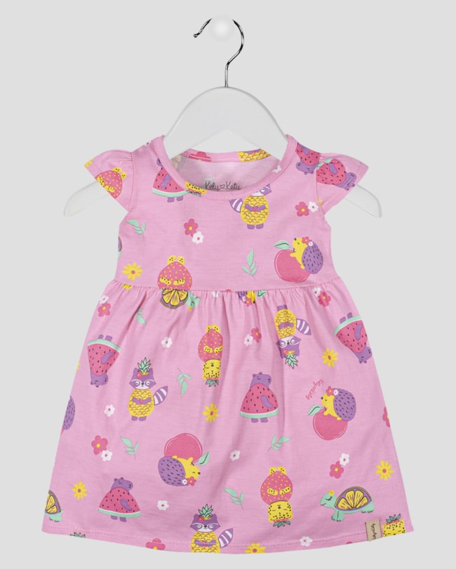 Vestido Bebê em Meia Malha Estampada - Kely Kety - Rosa-1736f4f6-d38d-4b80-aca2-77c1ebb7d168