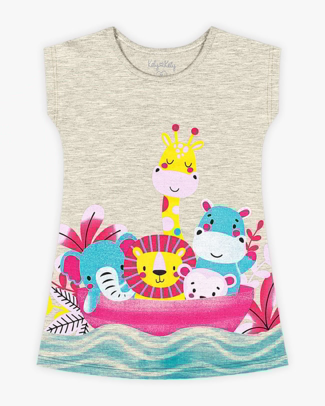 Vestido Bebê Estampa Animais em Meia Malha - Kely Kety - Mescla-668eaa30-7223-4f26-b43e-c928446ec55d