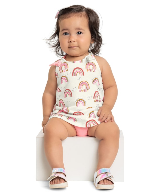Vestido Bebê Estampado com Tampa Fralda Menina Kely Kety Natural