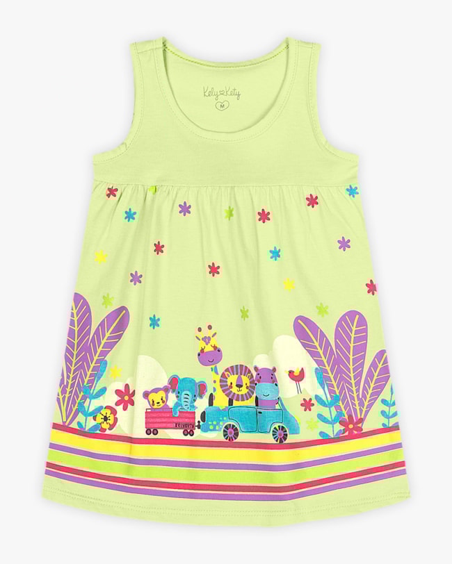 Vestido Bebê Estampado em Meia Malha - Kely Kety - Matcha-990ab2c9-f78d-4fb4-aea9-66bd36c43485