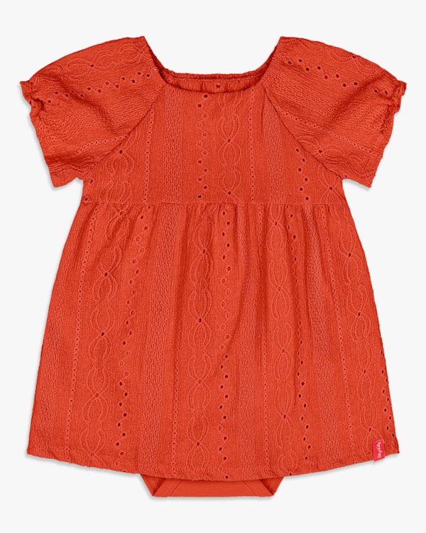 Vestido Body Bebê em Malha Laise Manga Bufante -Kely Kety - Sweet Coral