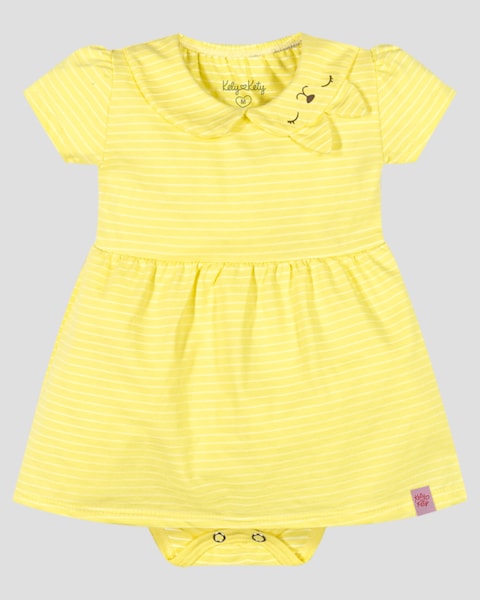 Vestido Body Bebê em Meia Malha Listrada Kely Kety Amarelo