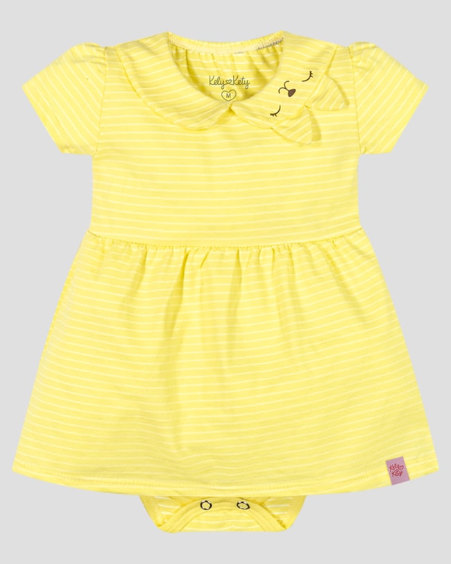 Vestido Body Bebê em Meia Malha Listrada Kely Kety Amarelo-bcfdfee9-3ca0-4fc5-8270-dc1715e213da