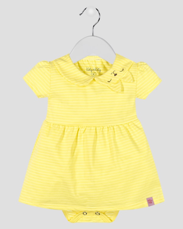 Vestido Body Bebê em Meia Malha Listrada Kely Kety Amarelo